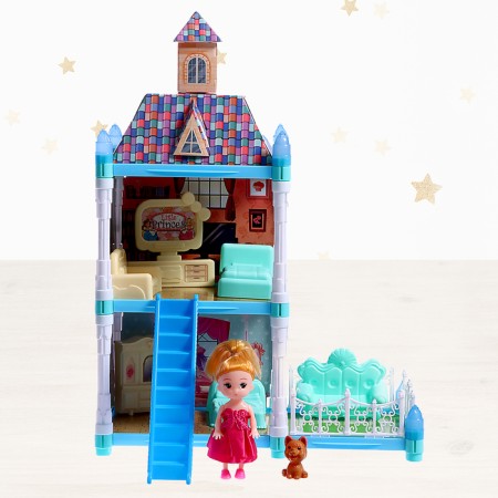 House for dolls "Fairytale life" with a doll, a pet and accessories, the light-6
