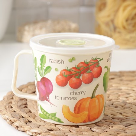 A circle container with a lid, 750 ml, 13.7 × 11.2 × 10.5 cm, decor, light-beige color-1