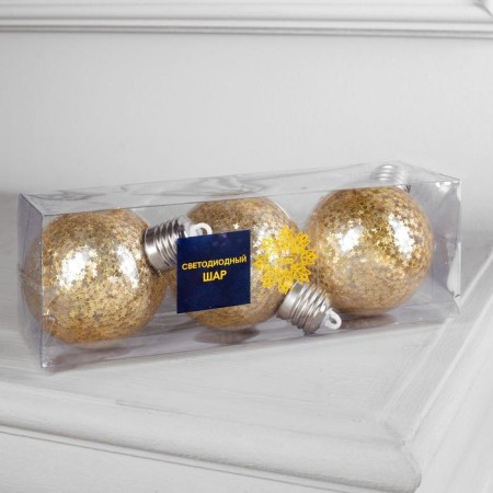 A set of Christmas tree balls “Golden stars” 3 pcs., Battery, 5 LED, glow warm white-2