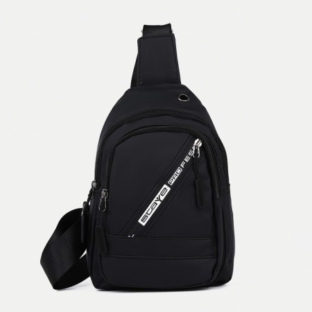 Male sling bag from textiles, headphone opening, black color-2
