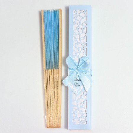 Fan bamboo, textiles h = 21 cm "monocet" in a box, gently blue-7