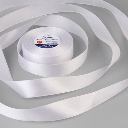 Satin tape, 25 mm × 33 ± 2 m, white color No. 001