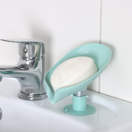 Soap dish with a drain drain, on a suction cup, 12.5 × 9 × 10 cm, turquoise color-6