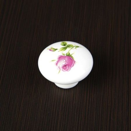 Ручка кнопка FLOWER Ceramics 004, d=38, керамическая, белая с рисунком-1