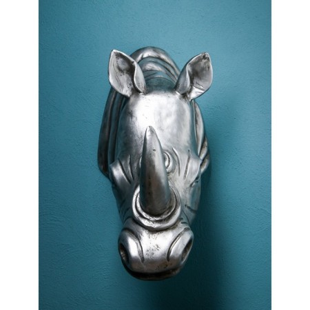 Figure "Head of the rhino", polystone, 71 cm, silver color-1