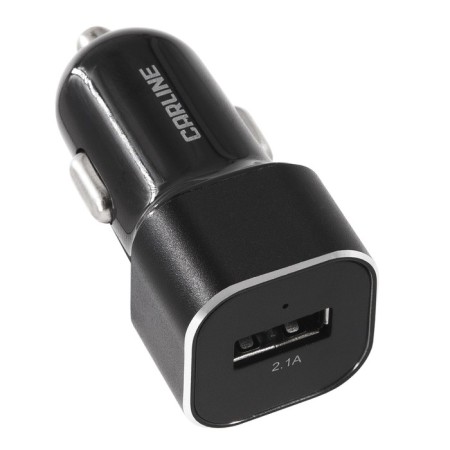 Car adapter CARLINE® 1XUSB 2.1A in a cigarette lighter 12/24V, Black Color Black