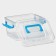 Storage container, cover with a handle on the latch, plastic, 1.35 l, 18.5 × 13 × 9.7 cm, transparent/blue