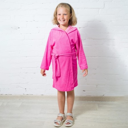 Terry robe for girls, height 110-116 cm, pink color 180g/m, 80% cotton, 20% polyester