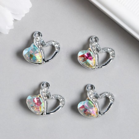 Decor for creativity metal, rhinestones "double heart" silver 1.7x1.8 cm-1