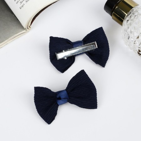 Hair clip "Schoolgirl" (set 2 pcs) stripes, 6 cm, blue-1
