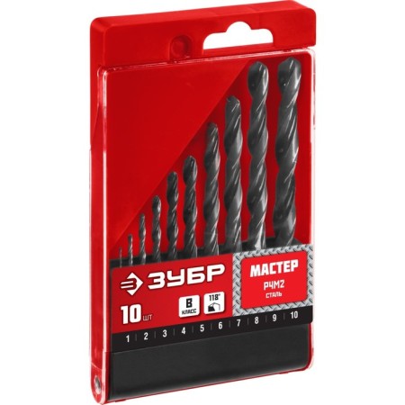 Set of drill on metal bison, p4m2, cylindrical shank, 1.5-10 mm, 10 pcs, class in-1