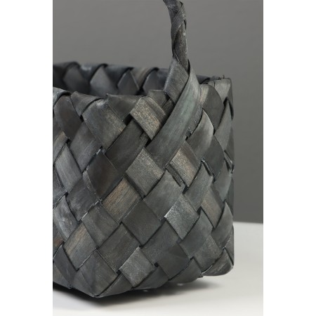Wicker basket 27 x 14 x 13 cm, mouth pen h = 13 cm, gray, handle-4