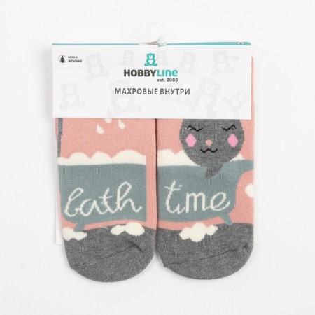 Women's socks with terry inside "Lama in the bath", size 23-25-4