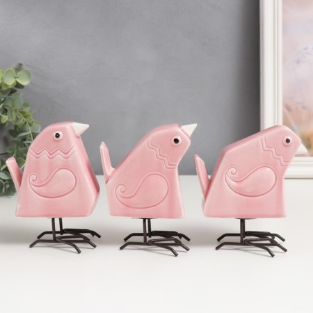 Souvenir Ceramics "Pink Birds - Geometry" Set 3 pcs 11.5x11x6 cm