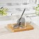 Glass mug with a spoon on a wooden stand “Kotik”, 300 ml, Mix drawing