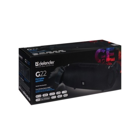 Portable column Defender G22, 20 W, 3000 mAh, BT, FM, USB, AUX, TWS, black-4