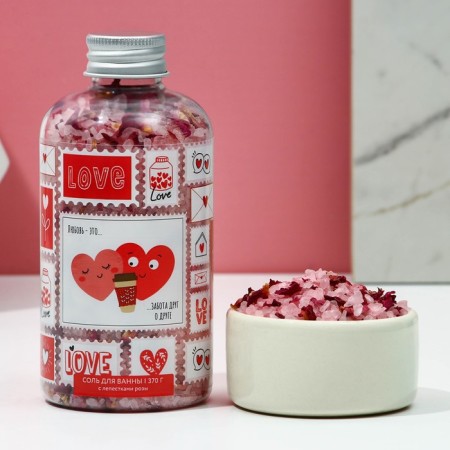 Bath salt with rose petals “Love is...”, 370 g, pure happiness