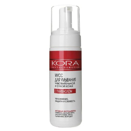 Mousse Kora for washing sensitive and dry skin with panthenol, 160 ml