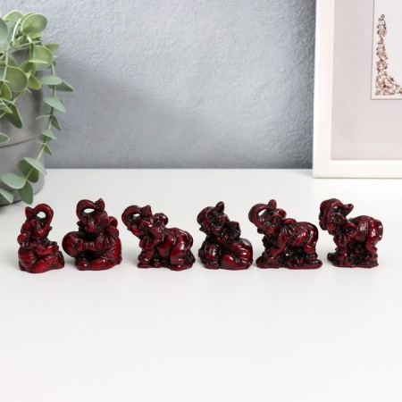 NECKE "Elephants of Happiness" dark red set 6 pieces 4.5x3x4 cm