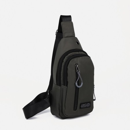 Male sling bag from textiles, headphones, green color-1