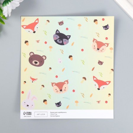Scrapbooking paper bilateral "Forest animals and mots" density 180 g 15.5x17 cm-3