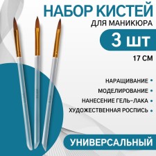 A set of brushes for building and design of nails, 3 pcs, 17 cm, transparent/gold color