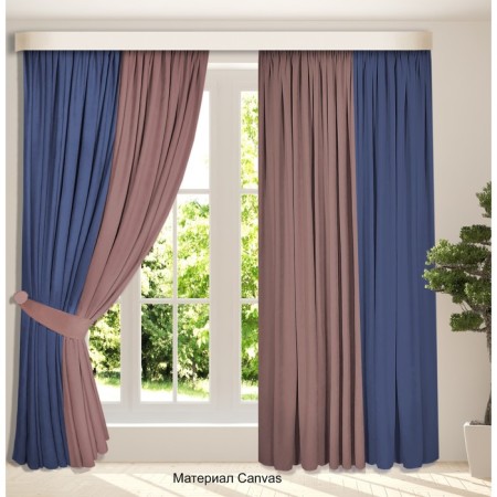Set of curtains "Canvas", size 200x270 cm, 2 pcs, blue color, dusty rose-4