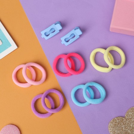 Caramel hair set (10 elastic bands 3 cm, 2 clamps 3 cm) infinity, blue-1