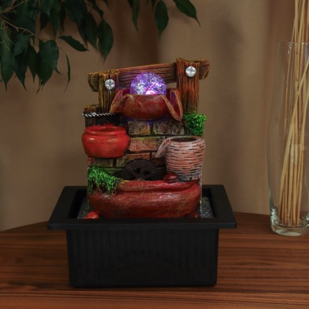 Fountain "barrels at the stone wall with a fence" 28x23 cm (with backlight)-3