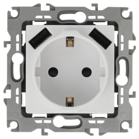 2p+E 16A-250V socket, curtains. with 2xusb 5V-3a, era Elegance, white