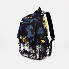 Youth backpack from textiles with a zipper, 4 pockets, black/yellow color