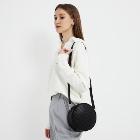 Women's Bag round of artificial leather, 18x18 cm, black color-6