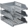 A set of horizontal paper trays, Strong 3 pieces, on metal rods, gray