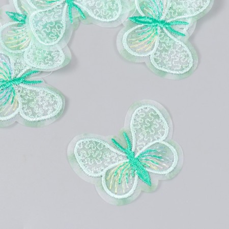 Decor for creativity Textile Embroidery "Green butterfly" 4.5x4 cm