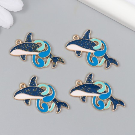 Decor for creativity metal, enamel "Dolphin in the waves" set of 4 pcs 2.2x3.5 cm