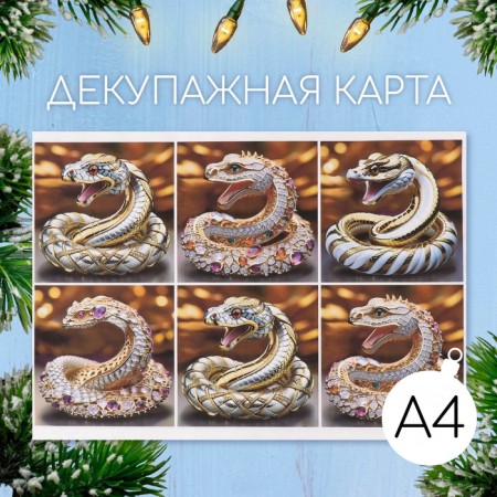 Декупажная карта "Змея в драгоценностях", плотность 45 г/м2, формат А4