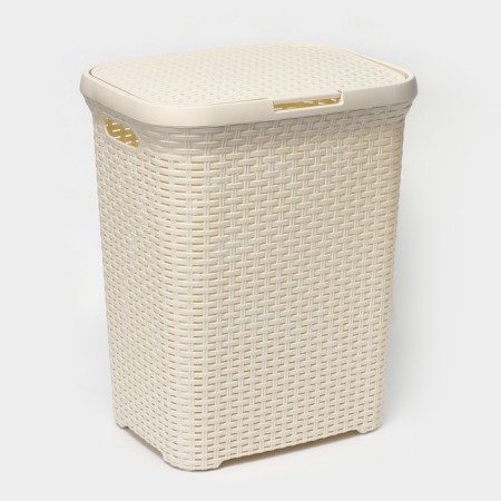 Babel basket with a lid, 60 l, 34 × 44 × 56 cm, ivory color-4