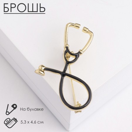 Brooch "Stetoscope", black color in gold