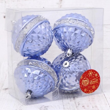Set of balls plastic D-8 cm, 4 pcs "Ruby" silver-lilac-1