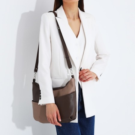 Richet Cross-Boda Bag on a zipper, outer pocket, brown/beige color-7