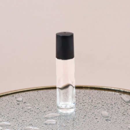 Glass bottle for perfume, with a roller, 10 ml, transparent/black color-1