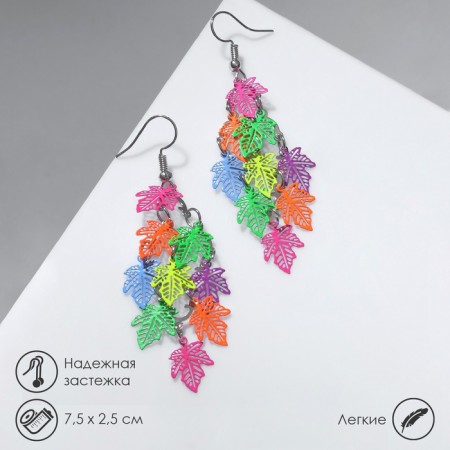 Hanging earrings "leaf fall", colored in silver, 7.5 cm
