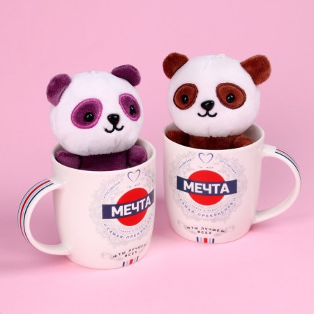 Set "Dream", soft toy in a mug, panda, color mix-9