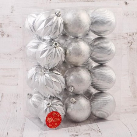 Set of balls plastic D-8 cm, 24 pcs "Winter chic" silver-1