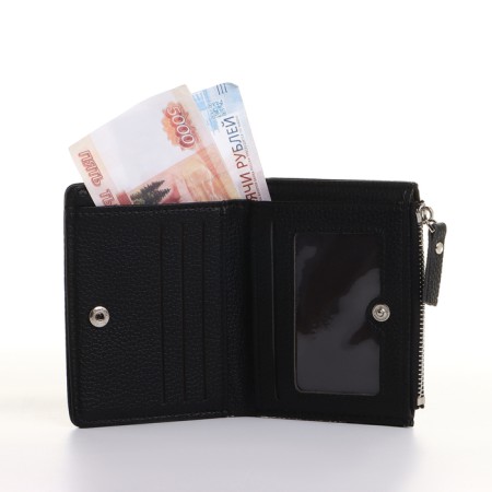 Women's wallet on the button, black color-4