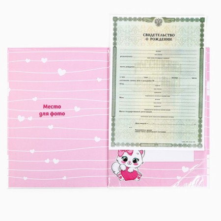 Folder for the birth certificate "Our Baby", pink for a girl, 23,1x30.7cm-4