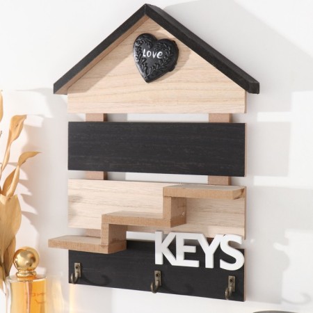 Hooks decorative wood with a shelf "love. House" 22x3x30.5 cm-1