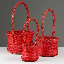 A set of wicker baskets, D20x14/36 cm, D16x12/32 cm, D13x10/27 cm, 3 pcs, red, willow