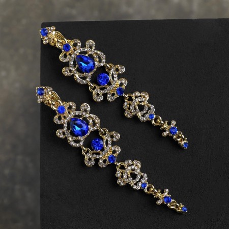 Clips "openwork" drops with curls, white-blue color in gold-4