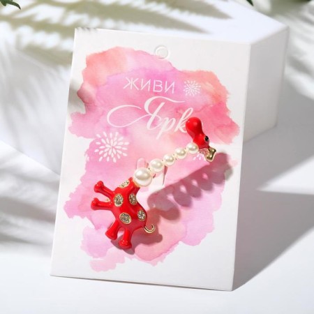 Brooch "Giraffe Funny", the color is red-white in gold-2